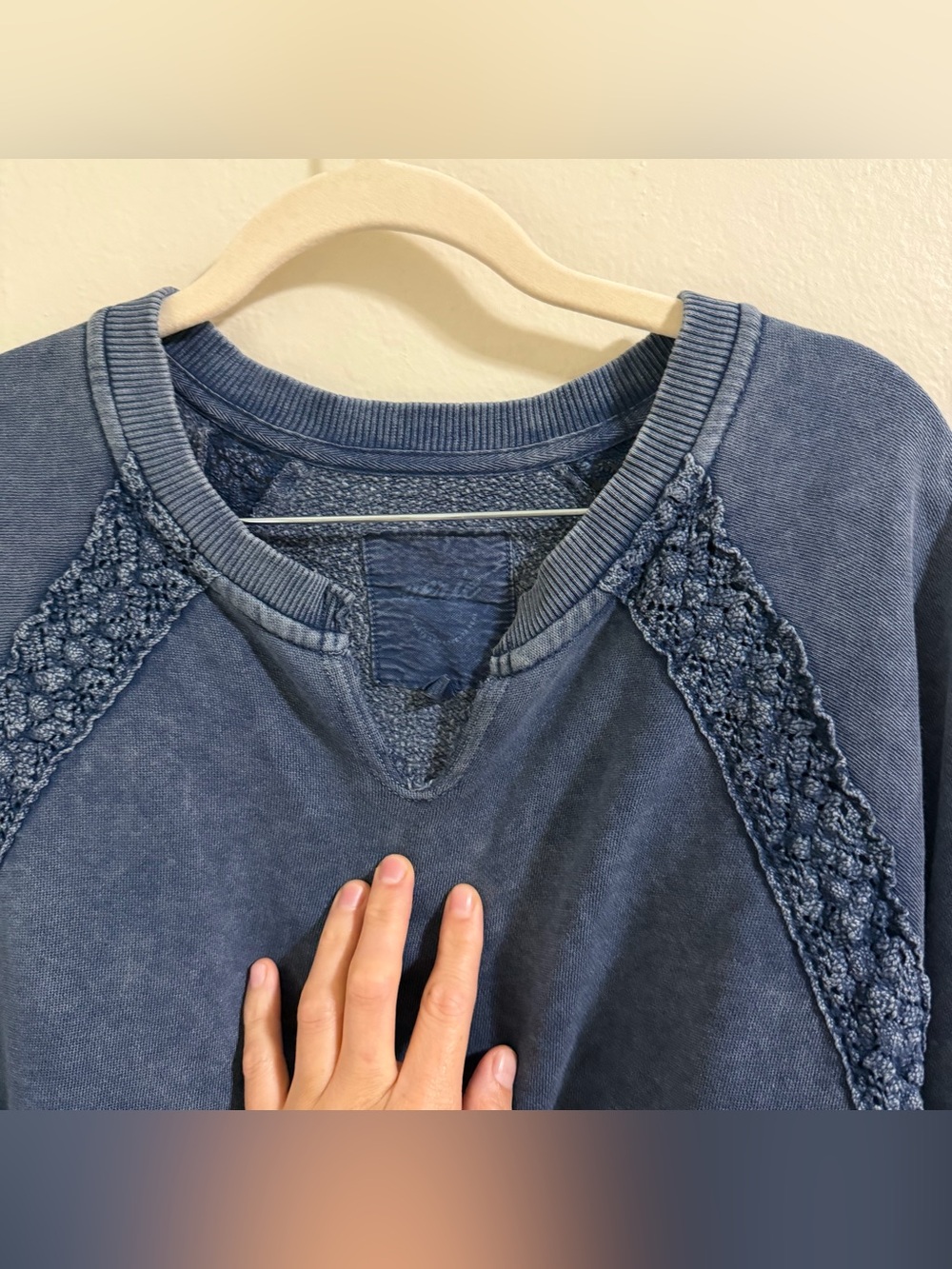 Aerie Hey Crochet Mineral Wash Sweatshirt Large boho Balloon-style sleeves - Picture 8 of 11